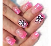 24Pcs Press On Nails French Tip Square Nails Tips Designs Fake Artificial Acrylic Full Covers False Press On Nail Coffin Almond French Tip Nail