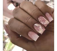 24Pcs Press On Nails French Tip Square Nails Tips Designs Fake Nails Artificial Acrylic Nails Full Covers False Nails