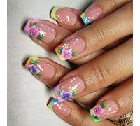 24Pcs Press On Nails French Tip Square Tips Designs Fake Artificial Acrylic Full Covers False Nail Coffin Almond French Tip Nail