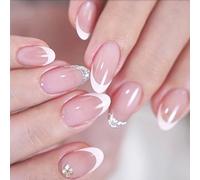 24Pcs Press On Nails French Tip With Glitters Designs Almond Shape False Nails Manicure For Stylish Women