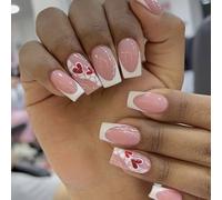 24pcs Press On Nails French White Heart Designs Stick on Nails Full Covers False Nails for Stylish Women's Manicure