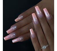 24Pcs Press On Nails Set Long Square French Stick On Nails False Nails For Women Party Date Nails Accessories