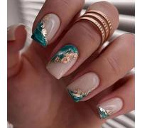 24PCS Press On Nails - Short False Nails with Jungle Gild French Tip Design, Adjustable Sizes - Eco-Friendly ABS Material, Includes Accessory Tools for Effortless Application