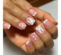 24Pcs Press On Nails Short False Rabbits Pattern Stick On Adds Festival Charm To Your For Any Occasion Short Square Nail