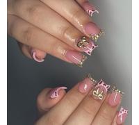 24Pcs Press On Nails Short Square False Bows Acrylic Artificial For Celebrations And Daily Commuting Stick On Nail