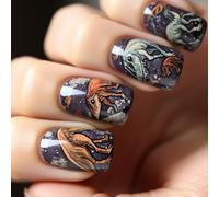 24Pcs Press On Nails Short Square False Glitters Dinosaur Stickers For Patriotic Independence Day Event Purple Glitters Nail