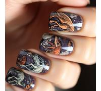 24Pcs Press On Nails Short Square False Nails Glitters Dinosaur Nails Stickers For Patriotic Independence Day Event