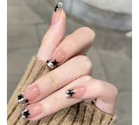 24Pcs Press On Nails Square Fake Nails With Star Designs False Glues On Glossy Artificial For Womens Press Nail Coffin Almond French Tip Nail