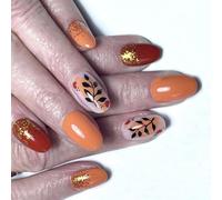 24Pcs Press On Nails Tips European Type Winter Leaf Short Oval Form Artificial Fingernails With Radiance Coating Press On Nail