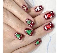 24Pcs Press On Nails Tips Gold Foil Striped Christmas Snowflake Square Artificial Fingernails Set Glossy Snowflake Stick On Nail
