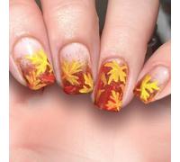24Pcs Press On Nails Tips Gradient Glittering Yellow Maple Leaves Short Square Form Artificial Fingernails Set Short Square Press On Fingernail