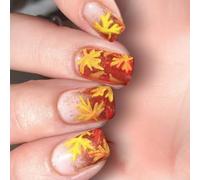 24Pcs Press On Nails Tips Gradient Glittering Yellow Maple Leaves Short Square Form Artificial Fingernails Set Surfaces Press On Fingernails