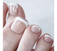 24Pcs Press on Toenails Short French White Tips False Toenails Square Artificial Nude Fake Toe Nails Acrylic Full Cover Summer Stick on Toe Nails for Women Girls Nail Salon and Nail Art DIY