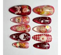 24Pcs Presses on Nails Line Cats Eye Ripples Starry Skies and Deeply Sea Design Pearls Finish ABS for Nails Art Starry Sea
