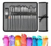 24pcs Professional Paint Brushes Set, Professional Oil Paint Brush with Cloth Roll, Synthetic Hair Artist Brushes Suitable, Painting Tools Set for Acrylic Painting Oil Watercolour Gouache (Grey)