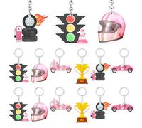24Pcs Race Car Keychain Party Favors Pink Racing Car Birthday Party Decorations Two Fast One Gifts Accessories for Girls Race Fans Let's Go Racing Baby Shower Birthday Party Decor Favors