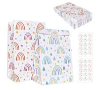 24Pcs Rainbow Candy Gift Bags, Birthday Paper Bags,with2Stickers,Two Styles of Flat, No Handle Rainbow, for Christmas, Birthdays,Weddings and Present Wrapping(13 * 8 * 22cm)