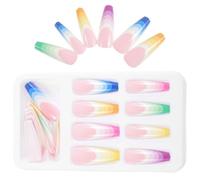 24pcs Rainbow Gradient Fake Nails Super Long Press on Tips for Women