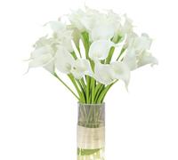 24Pcs Real Touch Artificial Calla Lilies Flowers - Latex Bloom with Soft PU Stem, Elegant Bridal Wedding Decor, Home Party Office Floral Arrangement, DIY Fake Flower Centerpiece (White)