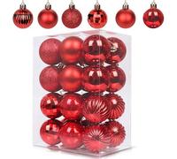 24Pcs Red Baubles for Christmas Tree Decorations,60mm/2.36" Large Xmas Bauble Hanging Ball,Christma Balls Ornaments with String,Shatterproof Red Christmas Baubles for Xmas Tree Holiday Party Decor