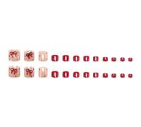 24pcs Red Bowknots Press On Toenails Five-pointed Star Diamond Decor False Toenail Wearable Fake Toe Nails Manicure Decorations(Y1)