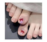24pcs Red Bowknots Press On Toenails Five-pointed Star Diamond Decor False Toenail Wearable Fake Toe Nails DIY Manicure(Y2)
