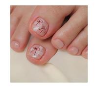 24pcs Red Bowknots Press On Toenails Five-pointed Star Diamond Decor False Toenail Wearable Fake Toe Nails For Girls(Y3)