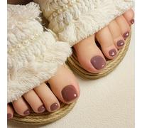 24Pcs Red Brown Press On Toenails - Short Square False Toe Nails with Glossy Smooth Finish, Simple Chic Design for Women, Easy Daily Wear Stick On Nail Kit