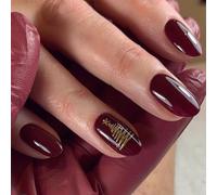 24PCS Red Christmas Press On Nails Almond Shape - Gold Tree & Glitter French Tips, ABS False Nails with Jelly Adhesive for Christmas Eve, Holiday Celebration & Winter Daily Wear for Women