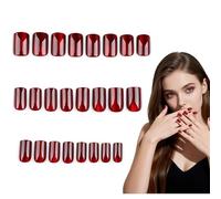 24Pcs Red False Nails,Dark Red Glitter False Nails Square,Burgundy Fake Nails,Full Cover Removable DIY Nail Art,Na-il Stickers,Full Coverage False Na-ils,Red Cat Eye Design,Women Holiday Decoration