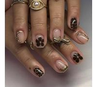 24PCS Red Flower Short Press-On Nails - Almond False Nails Kit with Jelly Glue & File, Perfect for Daily Wear & Gifts