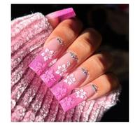 24pcs Red Lips Frosted White Wearable Long Fake Nails Detachable Finished Press On Nails For Girls(Y10)