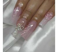 24pcs Red Lips Frosted White Wearable Long Fake Nails Detachable Finished Press On Nails For Girls(Y5)