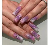24pcs Red Lips Frosted White Wearable Long Fake Nails Detachable Finished Press On Nails Manicure Kit(Y2)