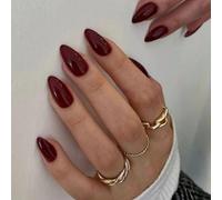 24PCS Red Press on Nails,Almond False Nails Medium,Short Press on Nails,French Tip False Nails,French Tip P/ress on Nails, F/alse N/ails Short Almond with Glue,Handmade Nails,A/lmond T/ip N/ails