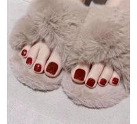 24PCS Red Press on Toenails, Short Square Fake Toe Nails with Glue, Stick on Toe Nails for Girls Women, DIY False Toenails for Home Manicure 13