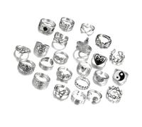 24Pcs Retro Aesthetic Silver Rings Set With Unique Gothic Designs Like Skull And Heart For Daily Wear Dates Parties Vintage Silver Rings