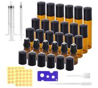 24Pcs Reusable Amber Roller Bottles Set, 2ml/3ml/5ml/10ml Portable Empty Rollerball Bottle, Mini Refillable Glass Roll on Bottles, Glass Essential Oil Roller Bottles with Syringe for Perfume Essence