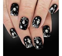 24PCS Reusable Press On Nails Halloween Theme Featuring Cobweb Skull Patterns And Comfortable ABS