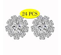 24PCS Rhinestone Buttons for Crafting Silver Crystal Flower Button, 16mm