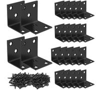 24Pcs Right Angle Brackets 40 x 40 x 40mm, Stainless Steel Corner Brackets with 144 Screws, 2 MM Thickness Black L Bracket, Heavy Duty 90 Degree Corner Brace for Wood Furniture Cabinets Shelves Chairs