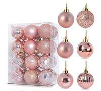 24Pcs Rose Gold Baubles for Christmas Tree, 6cm Shatterproof Plastic Christmas Balls Ornaments with Strings,6 Design Xmas Baubles Hanging Balls for Indoor Outdoor Xmas Holiday Party Decor