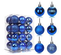 24Pcs Royal Blue Baubles for Christmas Tree, 6cm Shatterproof Plastic Christmas Balls Ornaments with Strings, 6 Design Xmas Baubles Hanging Balls for Indoor Outdoor Xmas Holiday Party Decor