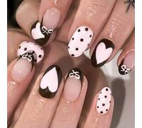 24Pcs Safe False Nails Short Round Press On Nails Heart Bows Detailing Matte False Fingernails For Women Party & Wedding Party Wedding Faux Nail