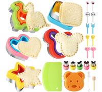 24Pcs Sandwich Cutter and Sealer Set Bread Sandwich Cutter Pancake Maker Heart Square Dinosaur Start Shaper,etc DIY Cookie Cutters Gift for Kids Boys Girls