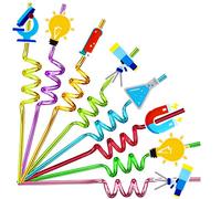24pcs Science Theme Shaped Straws Reusable Plastic, Drink Cocktail Straws with Cartoon Decorations Kids Mad Scientist Party Supplies Birthday Party Favors