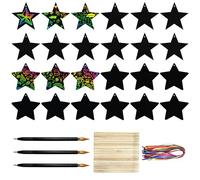 24PCS Scratch Art Kit, Rainbow Scratch Paper, DIY Rainbow Scratchs Art, Craft Card and Stylus Set Classroom Home Travel Party Fun Creative Star Designs and Drawing Activities