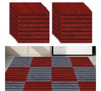24PCS Self Adhesive Carpet Tile, 30 x 30cm Soft Anti Slip Splicable Peel and Stick Carpet Floor Tile, Decorative Interior Floor Stickers for Meeting Room (Red)