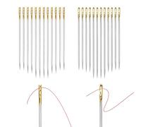 24Pcs Self Threading Sewing Needles 2 Sizes One Second Needle Easy Threading Needles Hand Sewing Needles with Gold Large Eye Blunt Needles for Blind Old People DIY Sewing Needlework
