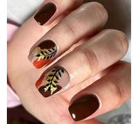 24pcs/set False Nails With Gold Foil Glitters ABS Press On Nails For Fall Winter Elegant Manicure MultiSize Reusable